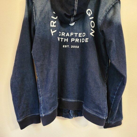 True Religion Men's Sweatshirt XL/TG Crafted With Pride Zip Hoodie Indigo Blue - Picture 12 of 15